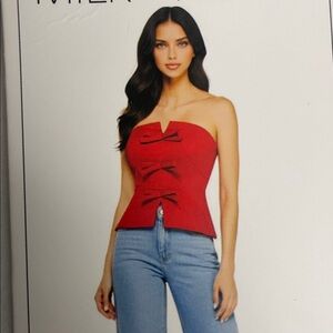 New Milk & honey red bow bustier strapless  top